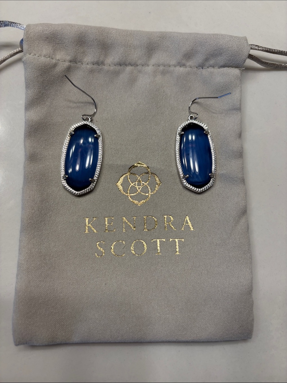 Kendra Scott Navy Blue Elle-Style Oval Drop Earrings - Silver Tone